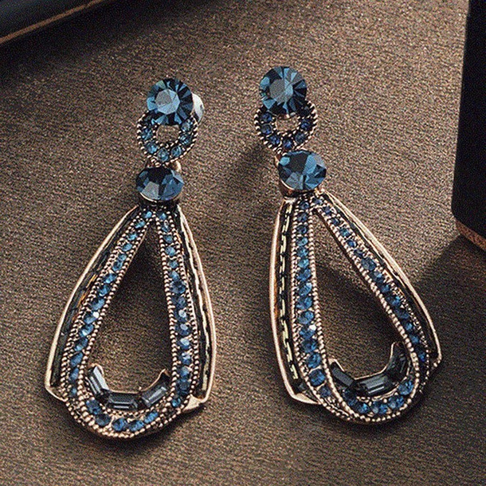 New Luxury Earrings Blue Sapphire Dangling - Picture 2 of 2